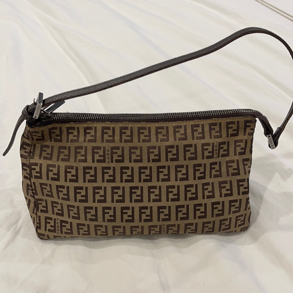Fendi Zucchino FF Monogram Brown Canvas Shoulder Bag